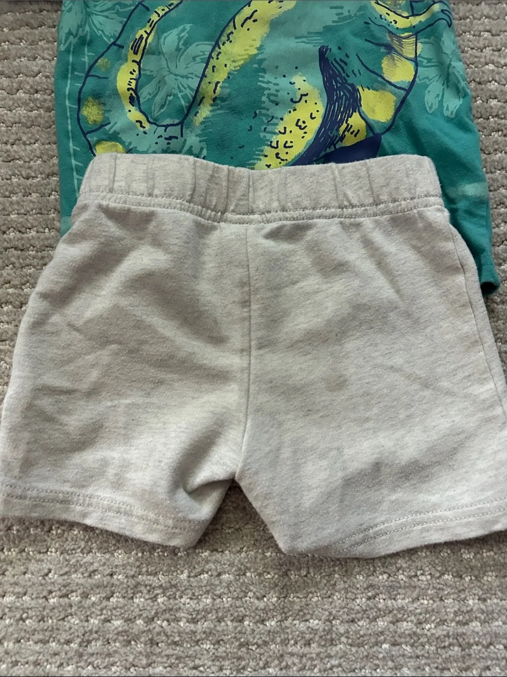 Carter's Teal Dinosaur Tee and Light Gray Shorts Set
